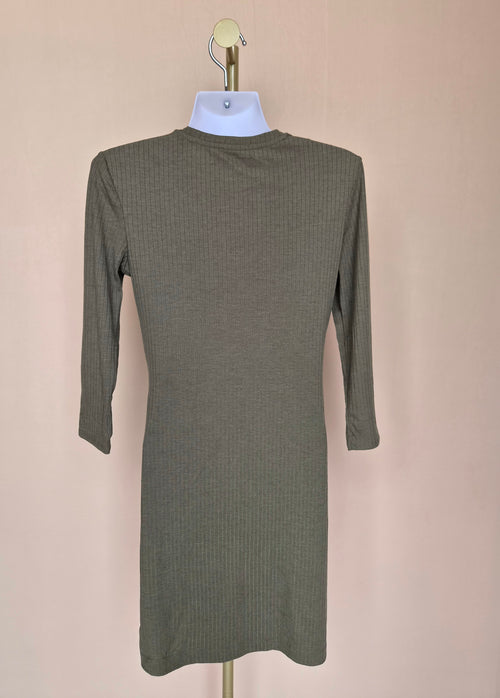 Lefties Olive Ribbed Bodycon Dress – Size M