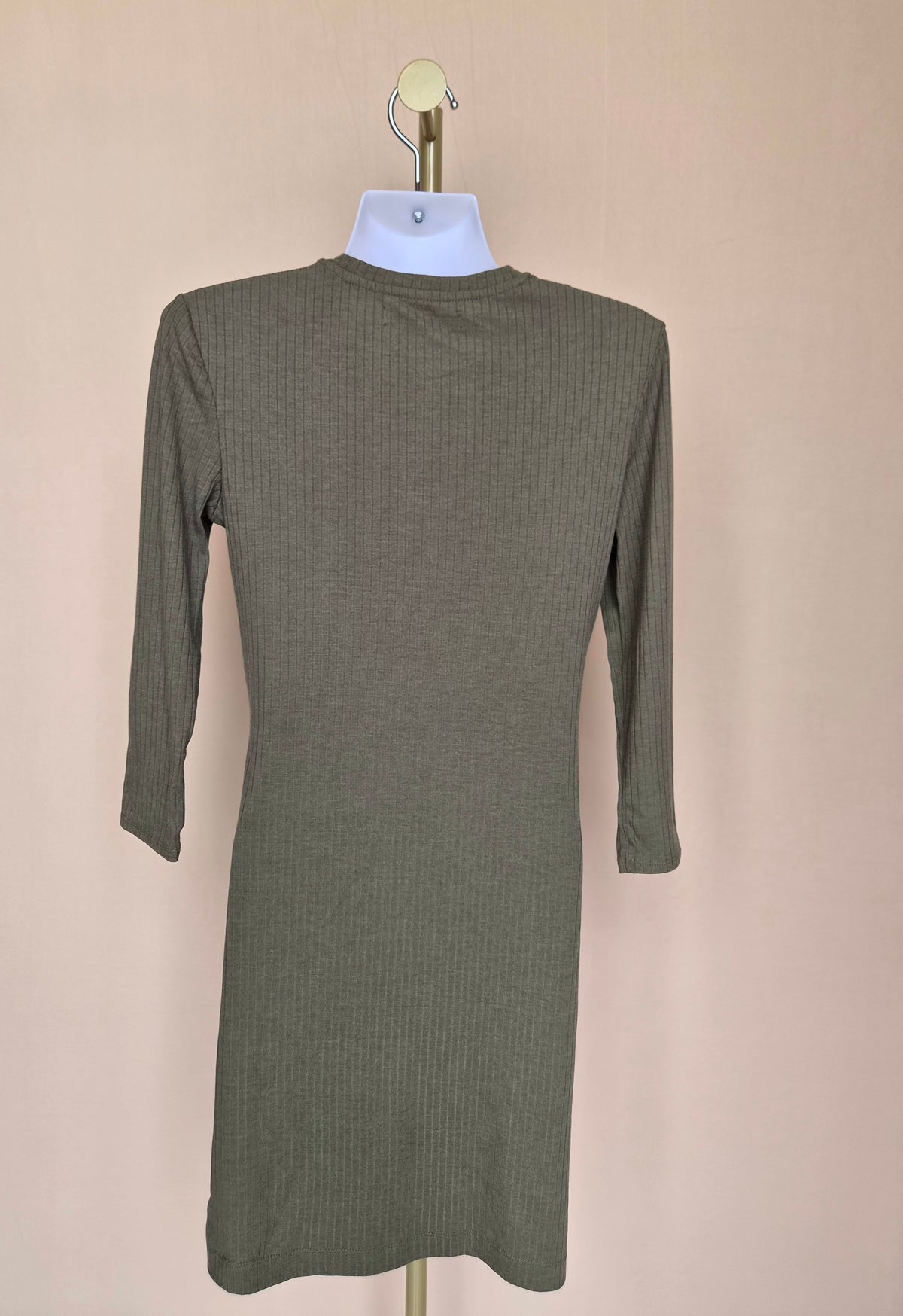 Lefties Olive Ribbed Bodycon Dress – Size M