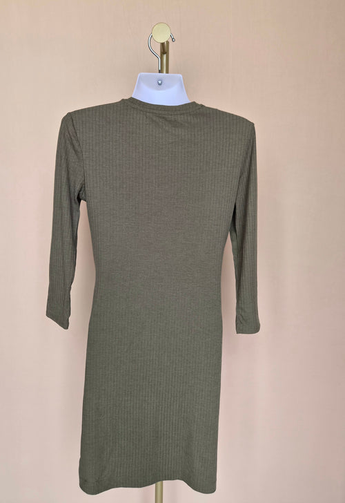 Lefties Olive Ribbed Bodycon Dress – Size M