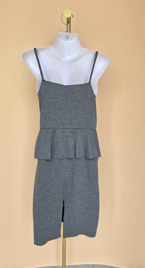 Grey Ribbed Peplum Cami Dress – Est Size M