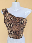 SHEIN Snake Print One-Shoulder Crop Top – Size M