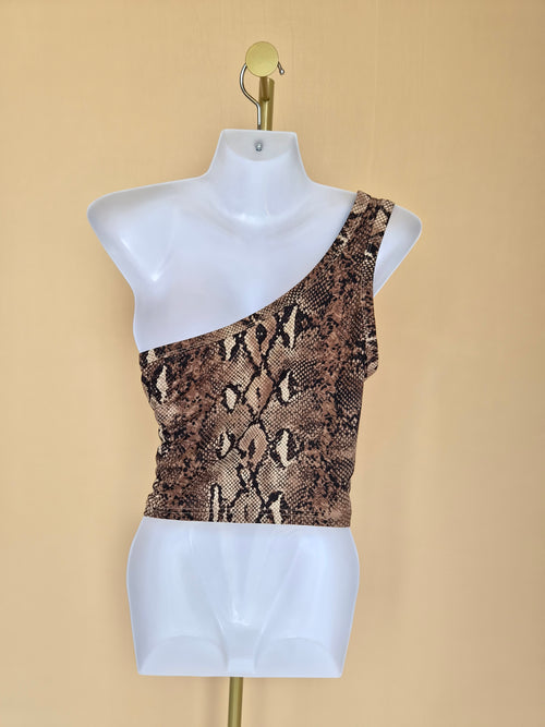 SHEIN Snake Print One-Shoulder Crop Top – Size M