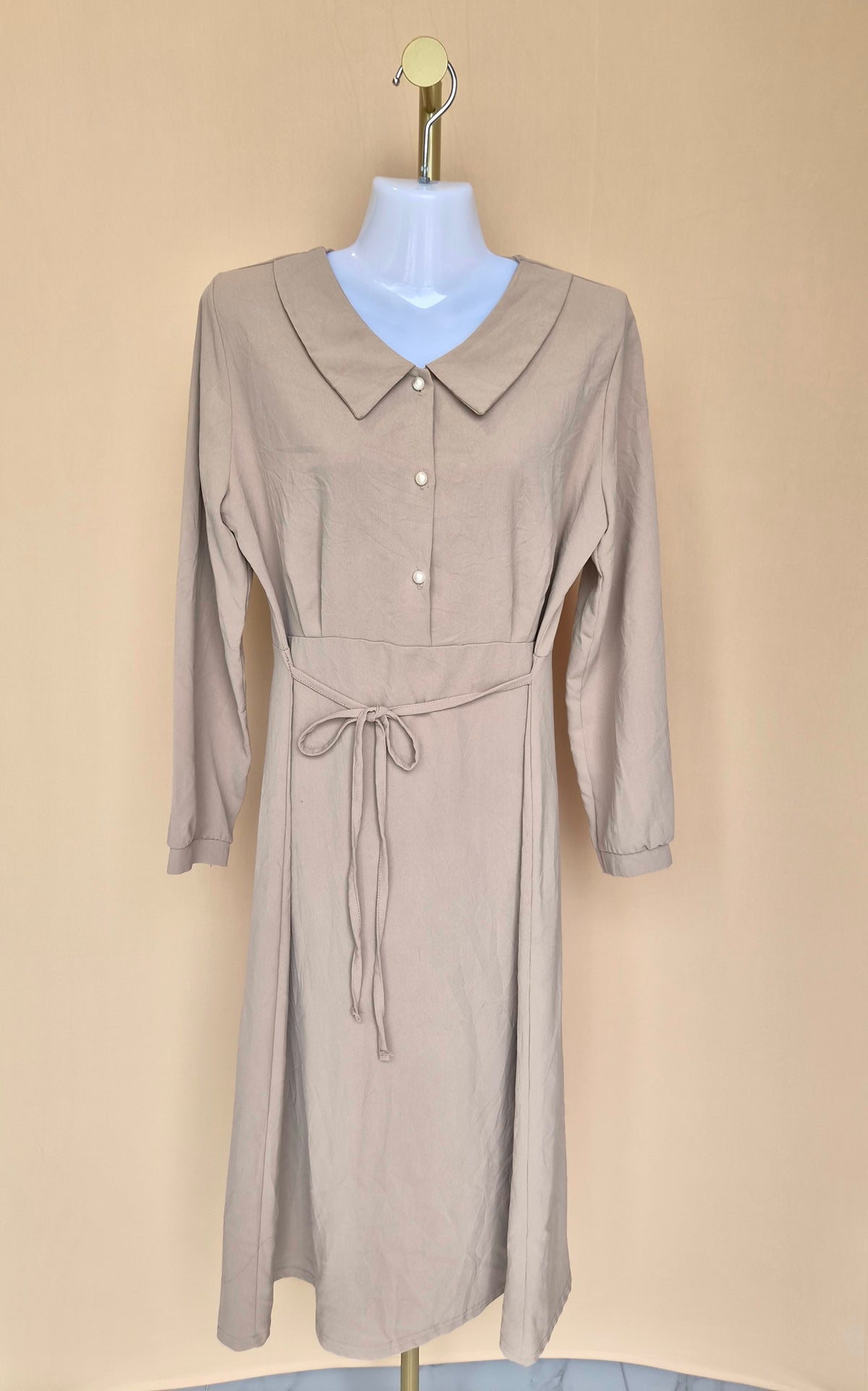 ID Store Beige Collared Midi Dress