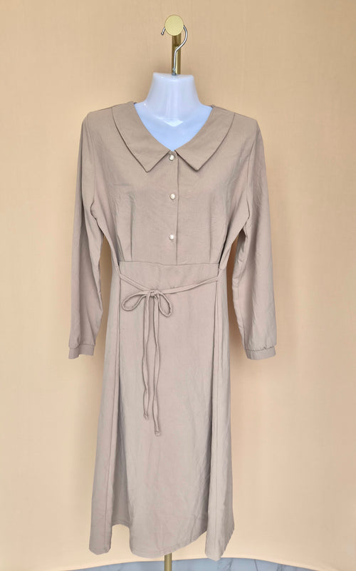 ID Store Beige Collared Midi Dress