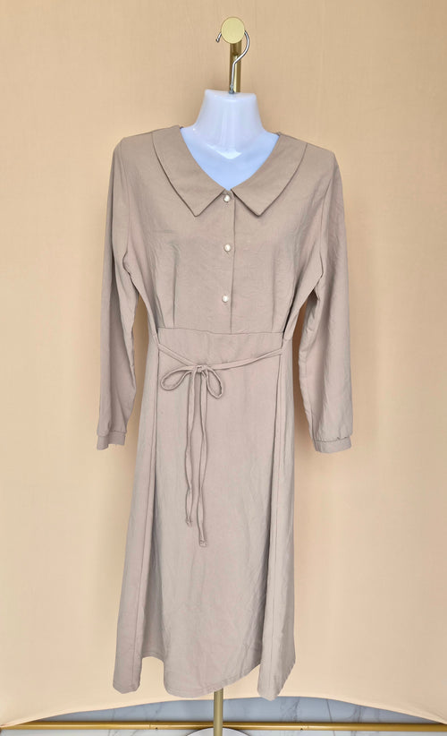 ID Store Beige Collared Midi Dress