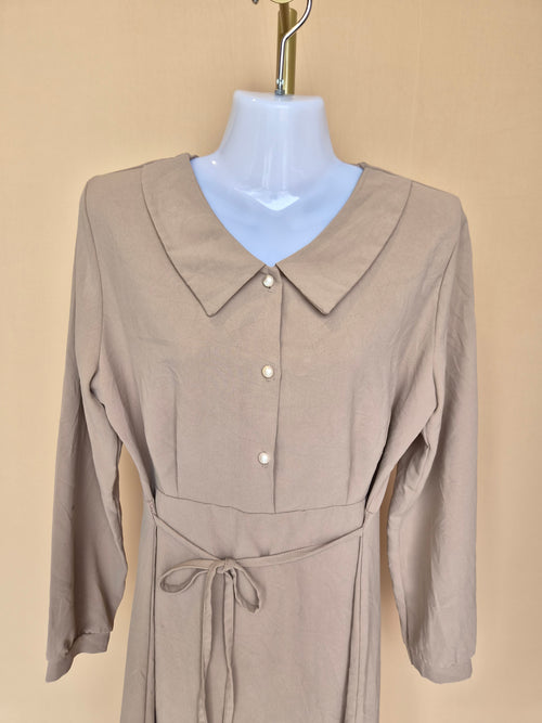 ID Store Beige Collared Midi Dress
