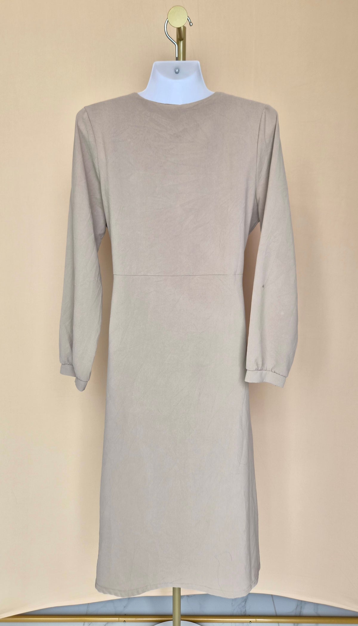 ID Store Beige Collared Midi Dress