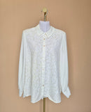 Ivory Lace Front Long-Sleeve Blouse