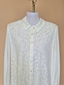 Ivory Lace Front Long-Sleeve Blouse