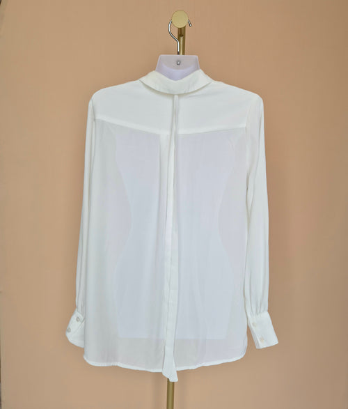 Ivory Lace Front Long-Sleeve Blouse