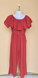 Coral Ruffle Neck Jumpsuit
