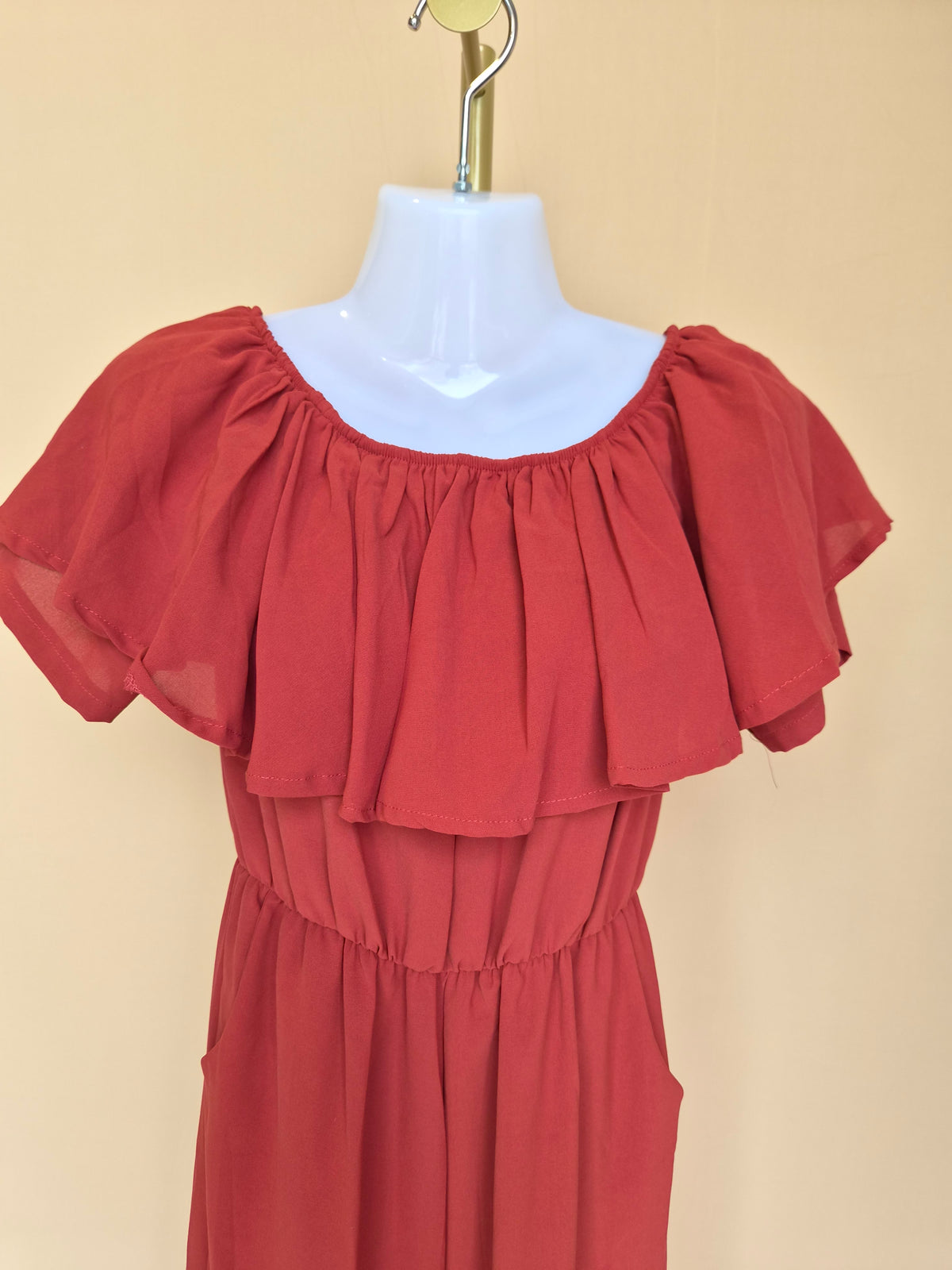 Coral Ruffle Neck Jumpsuit