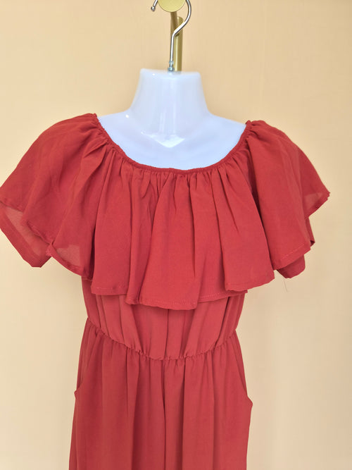 Coral Ruffle Neck Jumpsuit