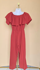 Coral Ruffle Neck Jumpsuit