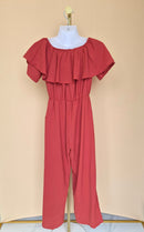 Coral Ruffle Neck Jumpsuit