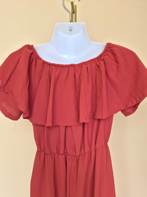 Coral Ruffle Neck Jumpsuit