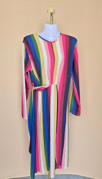 Multicolour Striped Twist-Waist Midi Dress