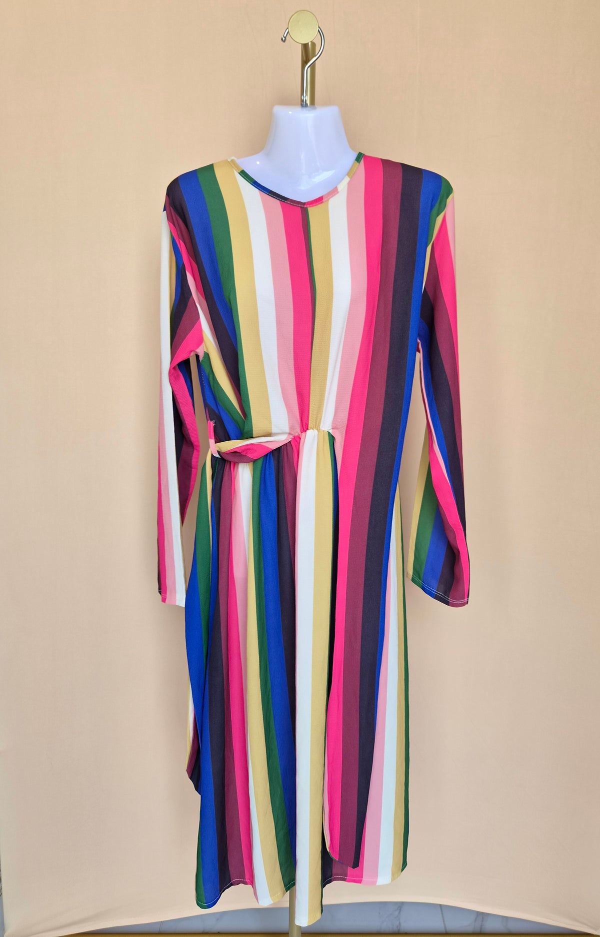 Multicolour Striped Twist-Waist Midi Dress