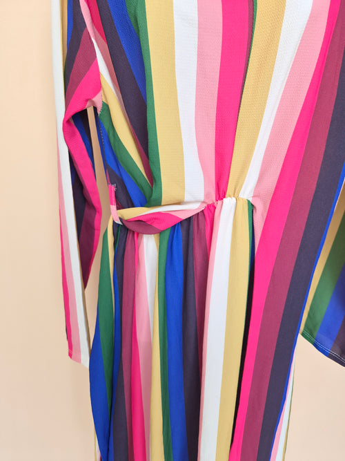 Multicolour Striped Twist-Waist Midi Dress