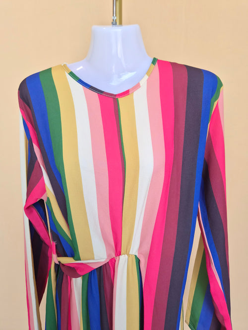 Multicolour Striped Twist-Waist Midi Dress