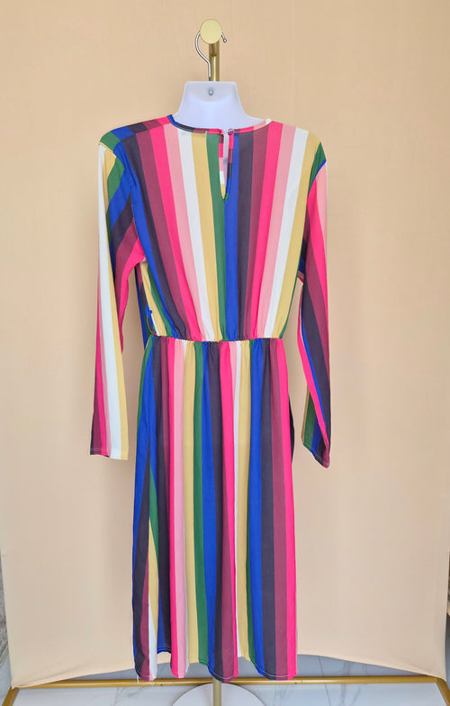 Multicolour Striped Twist-Waist Midi Dress