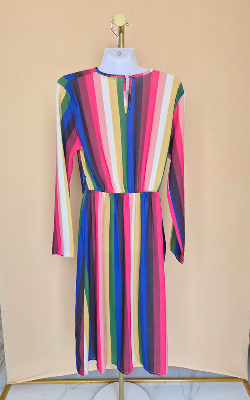 Multicolour Striped Twist-Waist Midi Dress