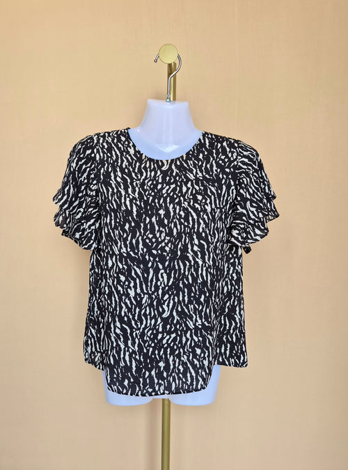 Ann Taylor Factory Petite Animal Print Flutter Sleeve Top – XXS Petite