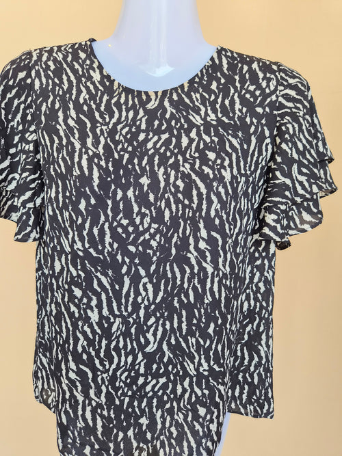 Ann Taylor Factory Petite Animal Print Flutter Sleeve Top – XXS Petite