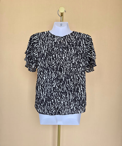 Ann Taylor Factory Petite Animal Print Flutter Sleeve Top – XXS Petite