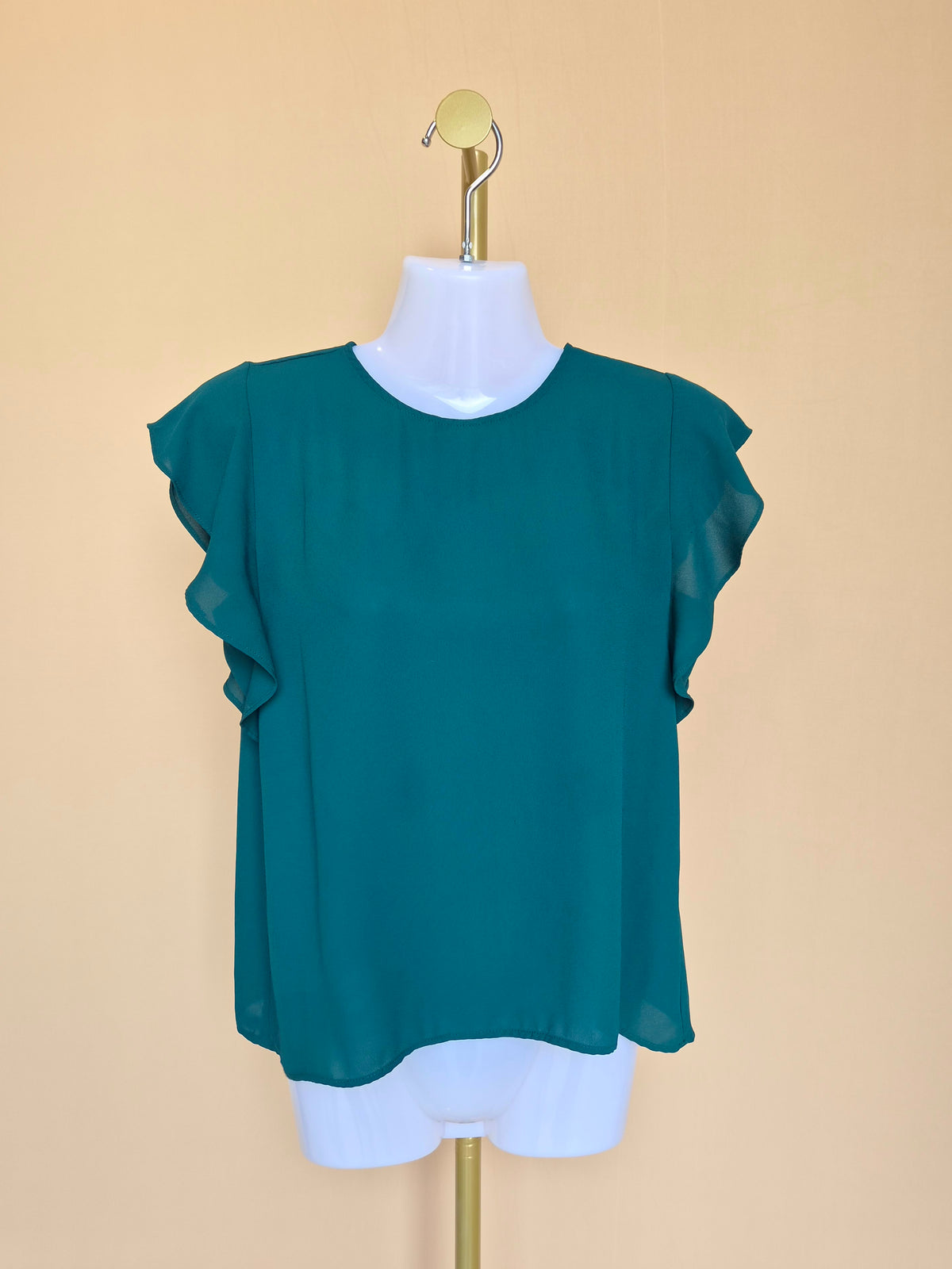 Ann Taylor Factory Petite Teal Flutter Sleeve Blouse – XS Petite
