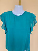 Ann Taylor Factory Petite Teal Flutter Sleeve Blouse – XS Petite