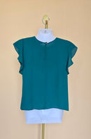 Ann Taylor Factory Petite Teal Flutter Sleeve Blouse – XS Petite