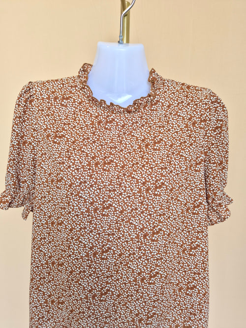 Fun2Fun Brown Floral Ruffle Blouse – Size S