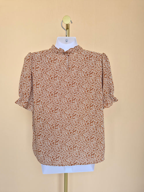 Fun2Fun Brown Floral Ruffle Blouse – Size S