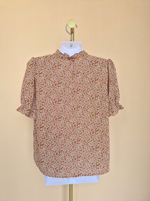 Fun2Fun Brown Floral Ruffle Blouse – Size S
