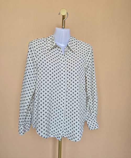 MNG Geometric Print Long-Sleeve Blouse – Size XS