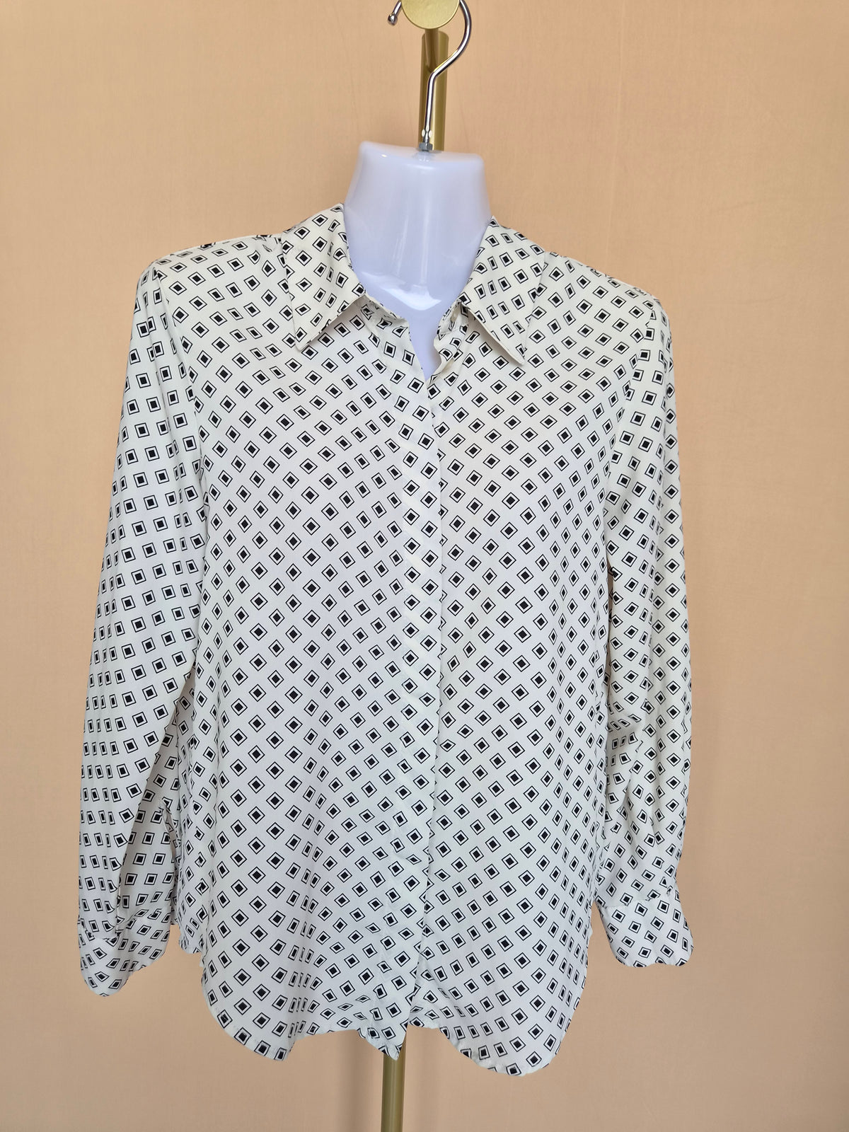 MNG Geometric Print Long-Sleeve Blouse – Size XS