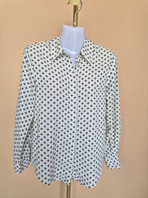 MNG Geometric Print Long-Sleeve Blouse – Size XS
