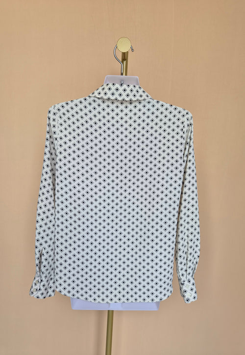 MNG Geometric Print Long-Sleeve Blouse – Size XS
