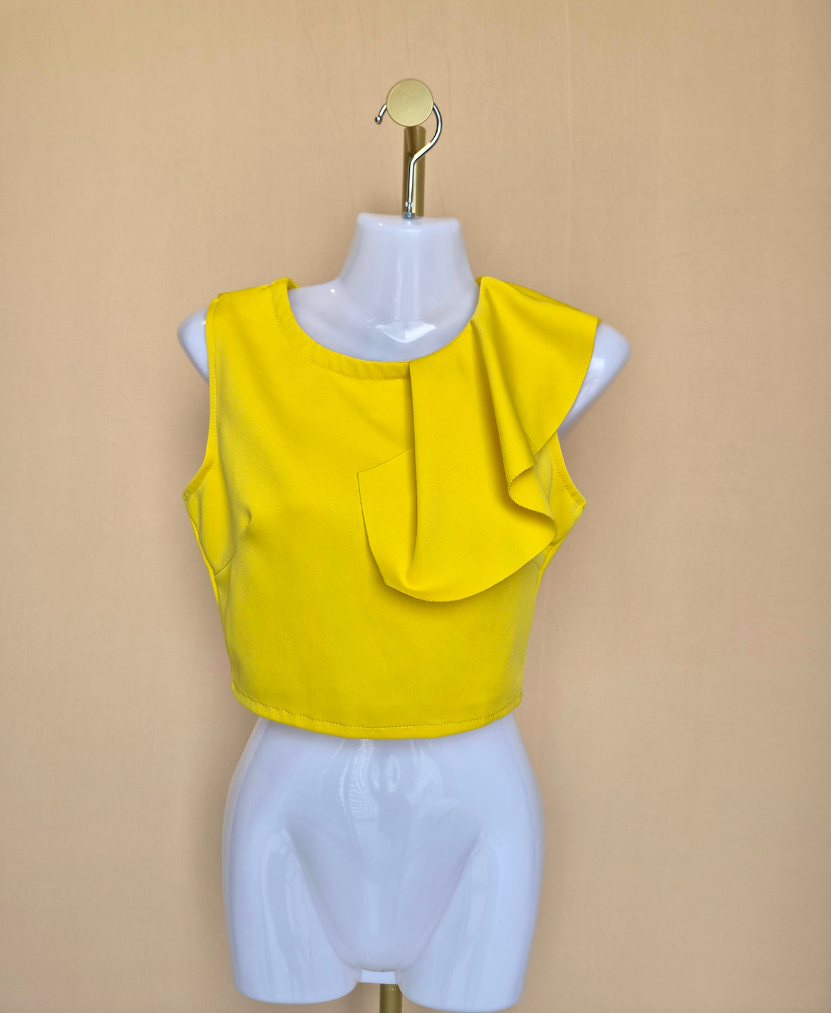 Bright Yellow Statement Ruffle Crop Top – Size XS/S (Estimated)