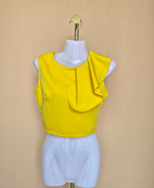 Bright Yellow Statement Ruffle Crop Top – Size XS/S (Estimated)