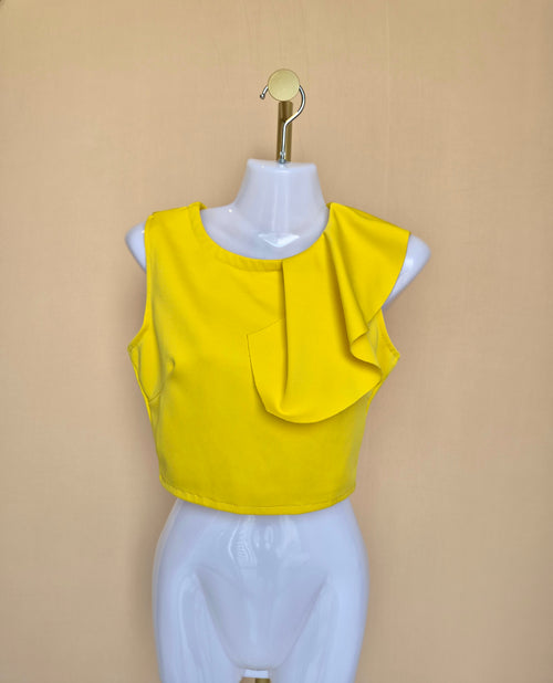 Bright Yellow Statement Ruffle Crop Top – Size XS/S (Estimated)