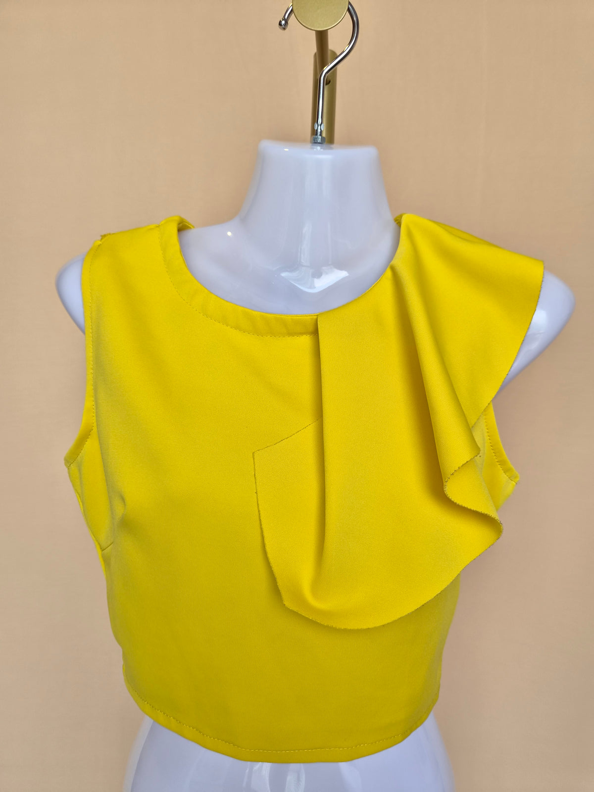 Bright Yellow Statement Ruffle Crop Top – Size XS/S (Estimated)