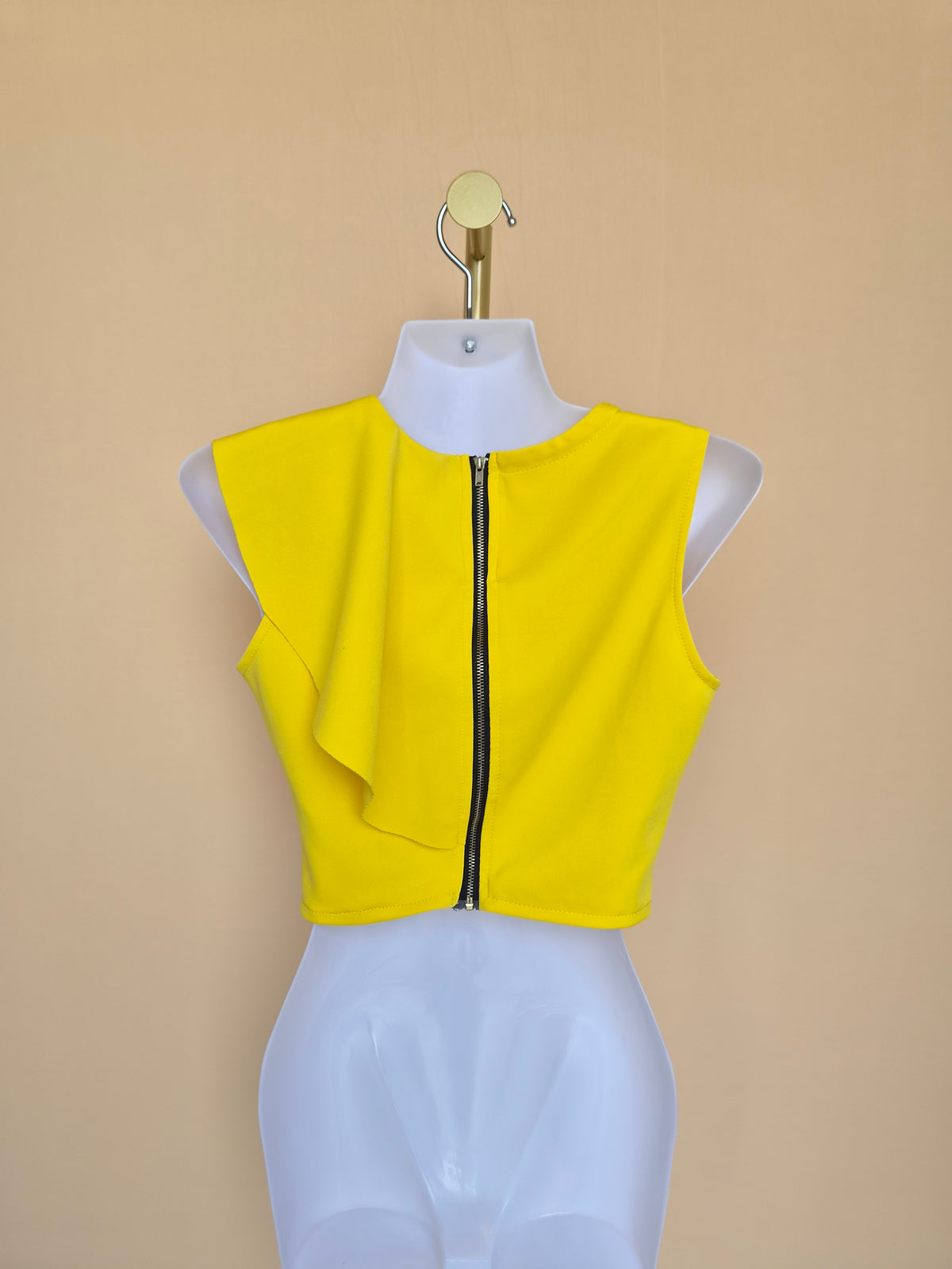 Bright Yellow Statement Ruffle Crop Top – Size XS/S (Estimated)