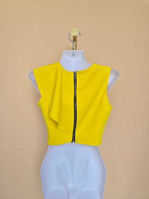 Bright Yellow Statement Ruffle Crop Top – Size XS/S (Estimated)