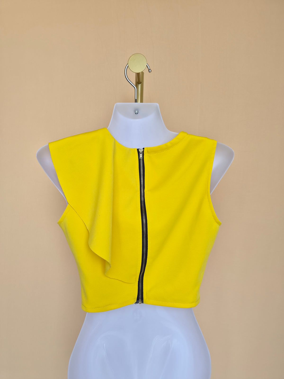 Bright Yellow Statement Ruffle Crop Top – Size XS/S (Estimated)