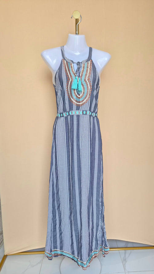 THML Embroidered Striped Maxi Dress – Size XS