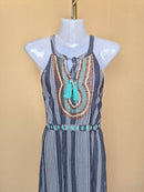 THML Embroidered Striped Maxi Dress – Size XS