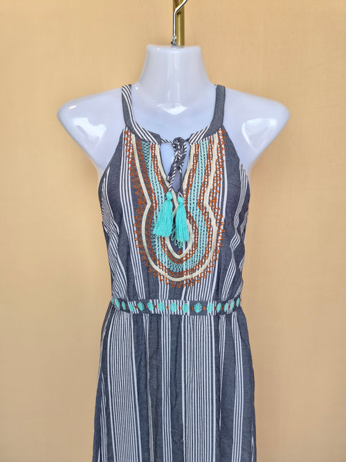 THML Embroidered Striped Maxi Dress – Size XS
