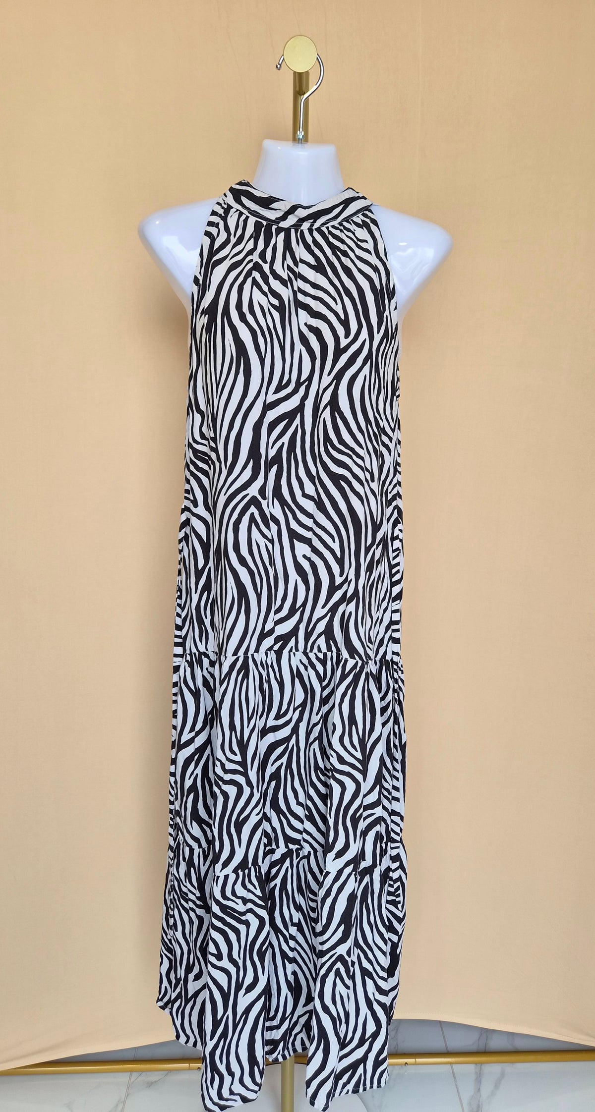 MKS Boutique Zebra Print Tiered Midi Dress – Size S